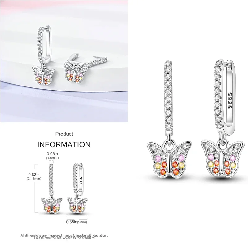 925 Sterling Silver Earrings For Women Colorful Zircon Star Butterfly Devil\'s Eye Pendants  Earrings Luxury Sparkling Jewelry