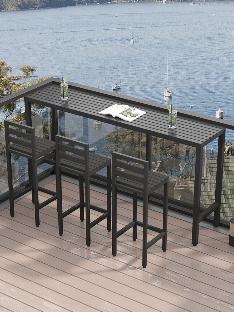 &Outdoor Villa Bamboo Table Chair Combination Balcony Wall Anti-corrosion Sunscreen Movable High-foot Black