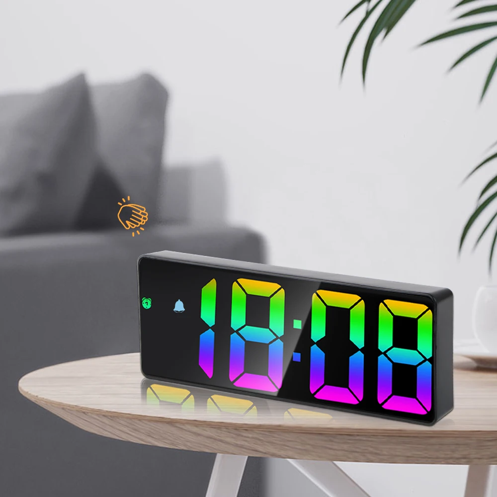 Voice Control 12/24 Hours LED Alarm Clock Table Desk Clock Electronic Student Digital Clock Dual Snooze Temperature