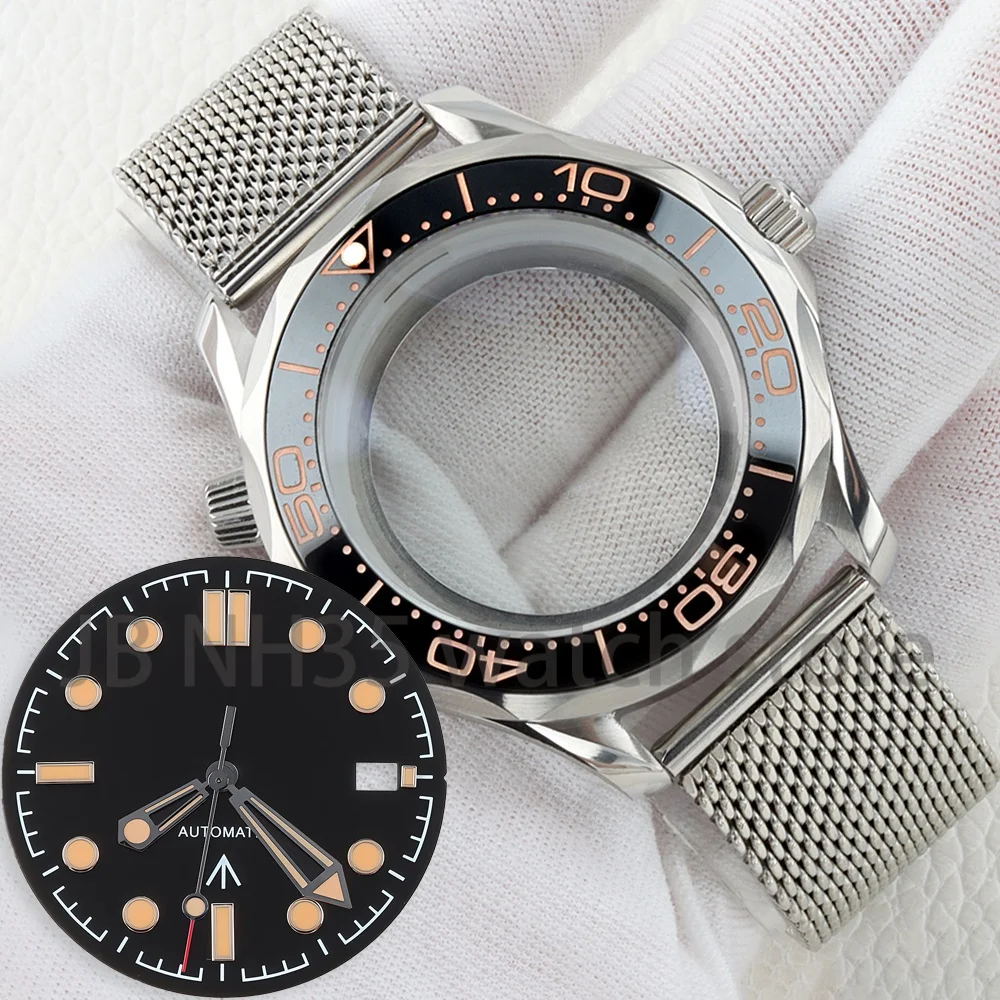 41mm NH35 Gehäuse Zifferblatt Wasserdichtes Edelstahl-Mesh-Armband für Seamaster NH35 NH36 Uhrwerk 31mm Zifferblatt Grün Leuchtende Uhrenteile