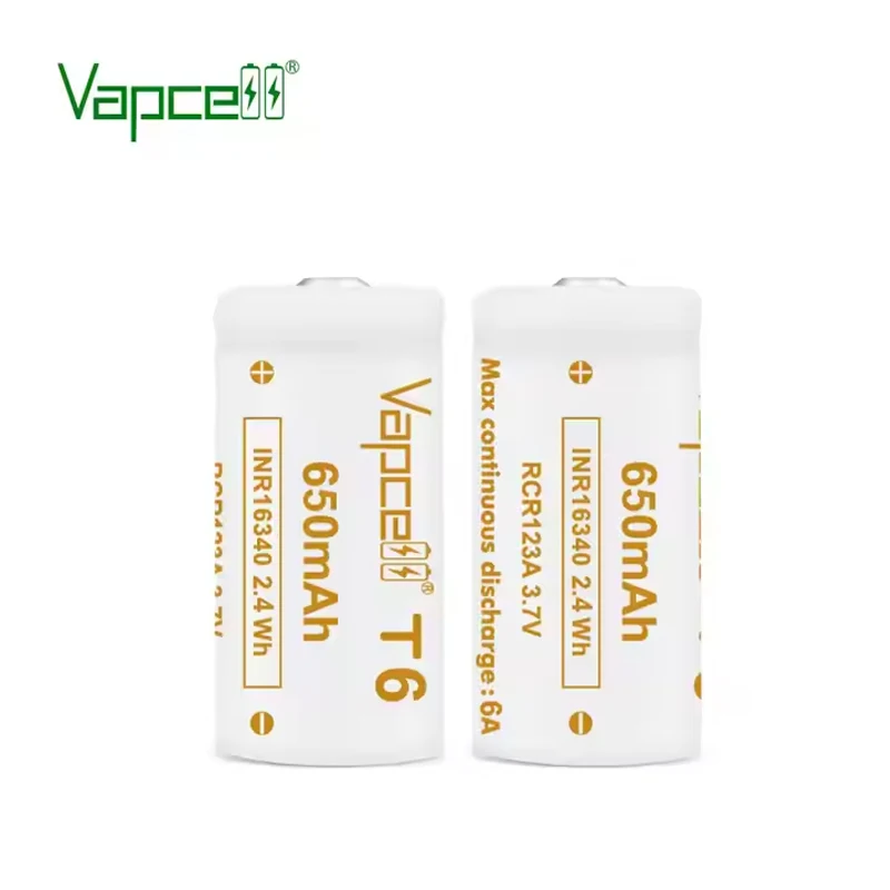 الأصلي Vapcell 16340 T6 بطارية 650mah قدرة 3.7 فولت 6A قابلة للشحن زر العلوي بطاريات خلية ليثيوم أيون لمصباح يدوي #6