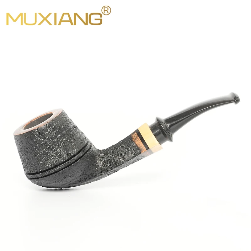 MUXIANG Bulldog Tobacco Pipe Large Sandblasted Pipe Black Vulcanized Rubber Pipe Mouth Father's Day Gift