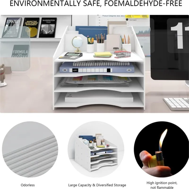 Simple And Modern Desktop Document Storage Shelf PVC Wood Plastic Board A4 Double Folder Document Bar Paper Cuttings Storage Box