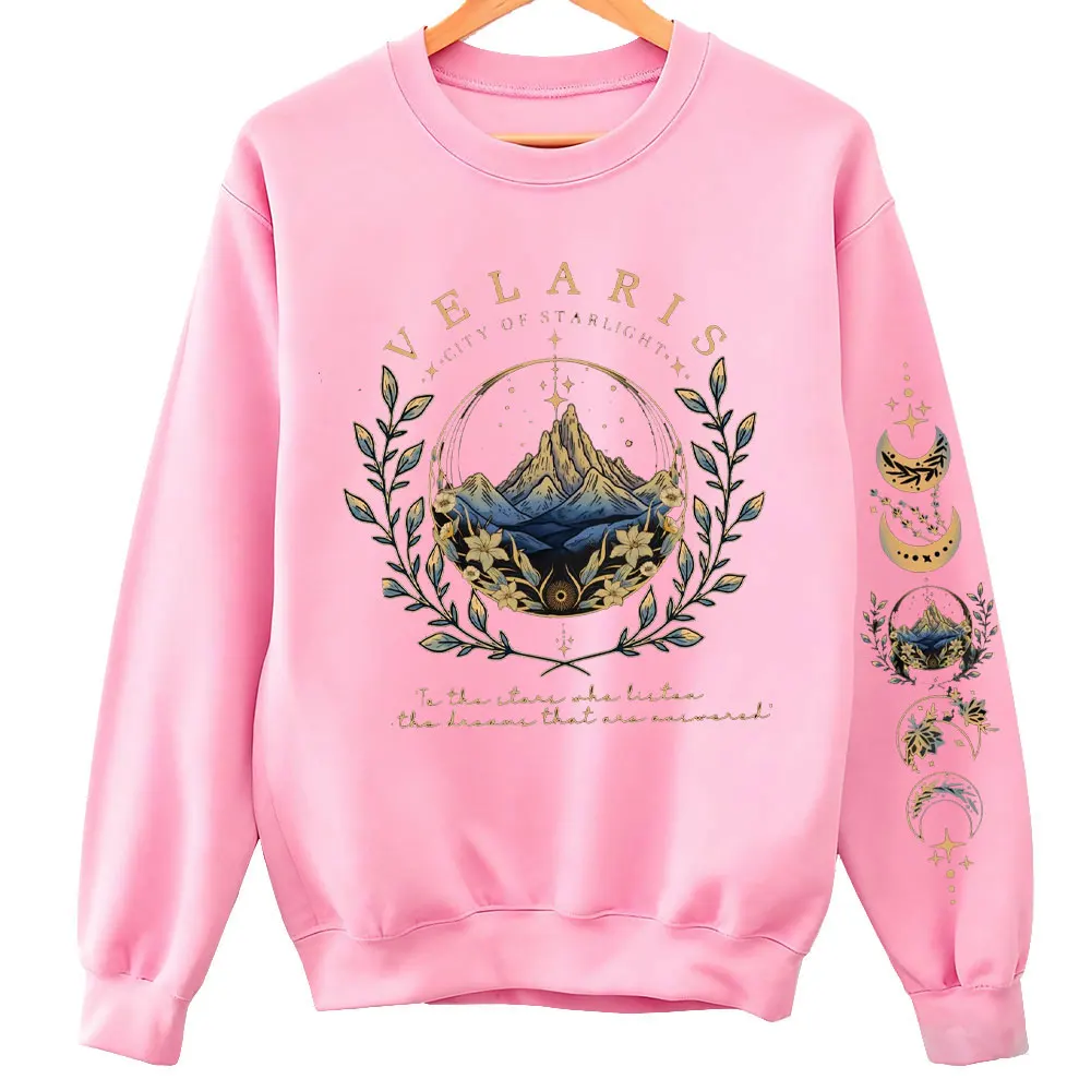 سويت شيرت ACOTAR Velaris Sarah J Maas بأكمام مطبوعة مع قلنسوة Feyre Archeron Rhysand High Lord بلوفر بكتف منسدل بدلة رياضية
