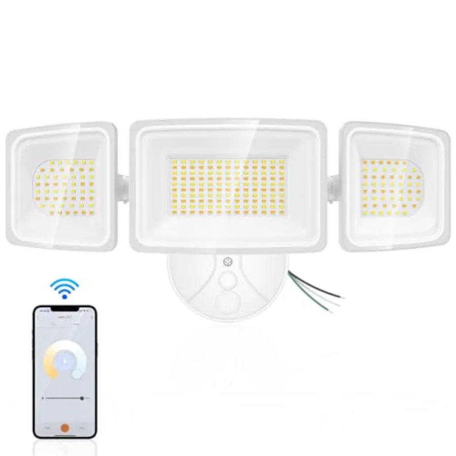 

100W Smart Flood Lights Outdoor 3 Adjustable Heads 9000LM Dimmable Hardwired Security Light WiFi Alexa Control Floodlight 2700K