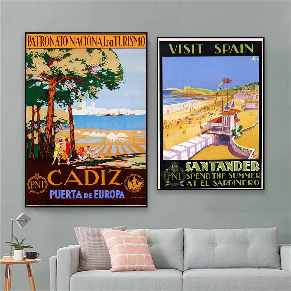 Vintage Santander Travel Poster Spanish Travel Canvas Painting Art Cadiz Vintage Railway Prints Home Living Room Decoration