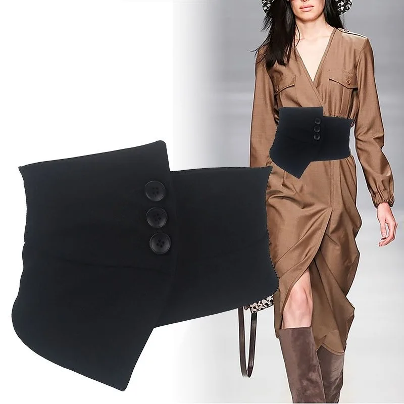 Sigillo in vita skinny nero per camicia esterna da donna Decorazione Abito elastico retrò versatile Cintura larga a vita alta