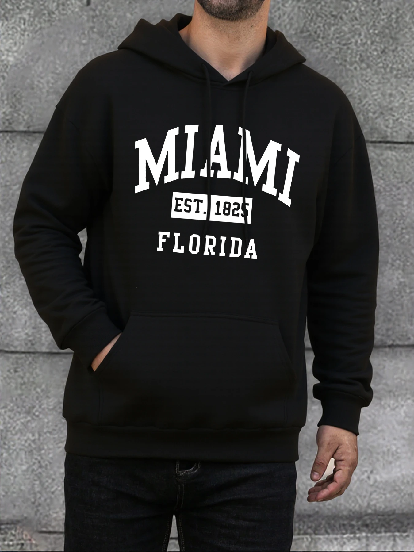 Miami Est 1825 City Art Brief Druck Mann Hoodie Straße Hip Hop Kleidung Mode Lässig Hoody Herbst Lose Weiche Sportswears