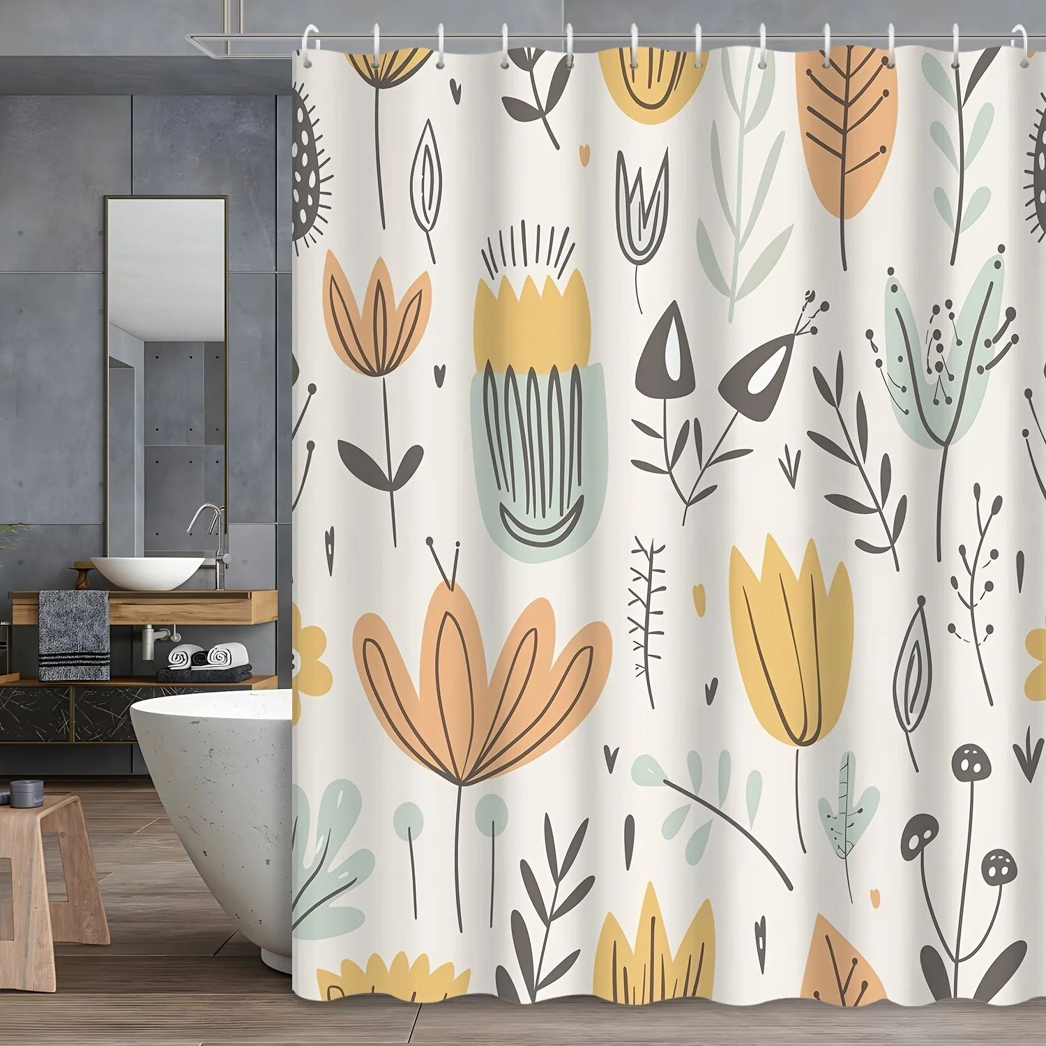 

1 шт. богемная абстрактная занавеска для душа с зелеными растениями и цветочным принтом, занавеска для душа с принтом, содержит 12 пластиковых крючков, аксессуары для ванной комнаты