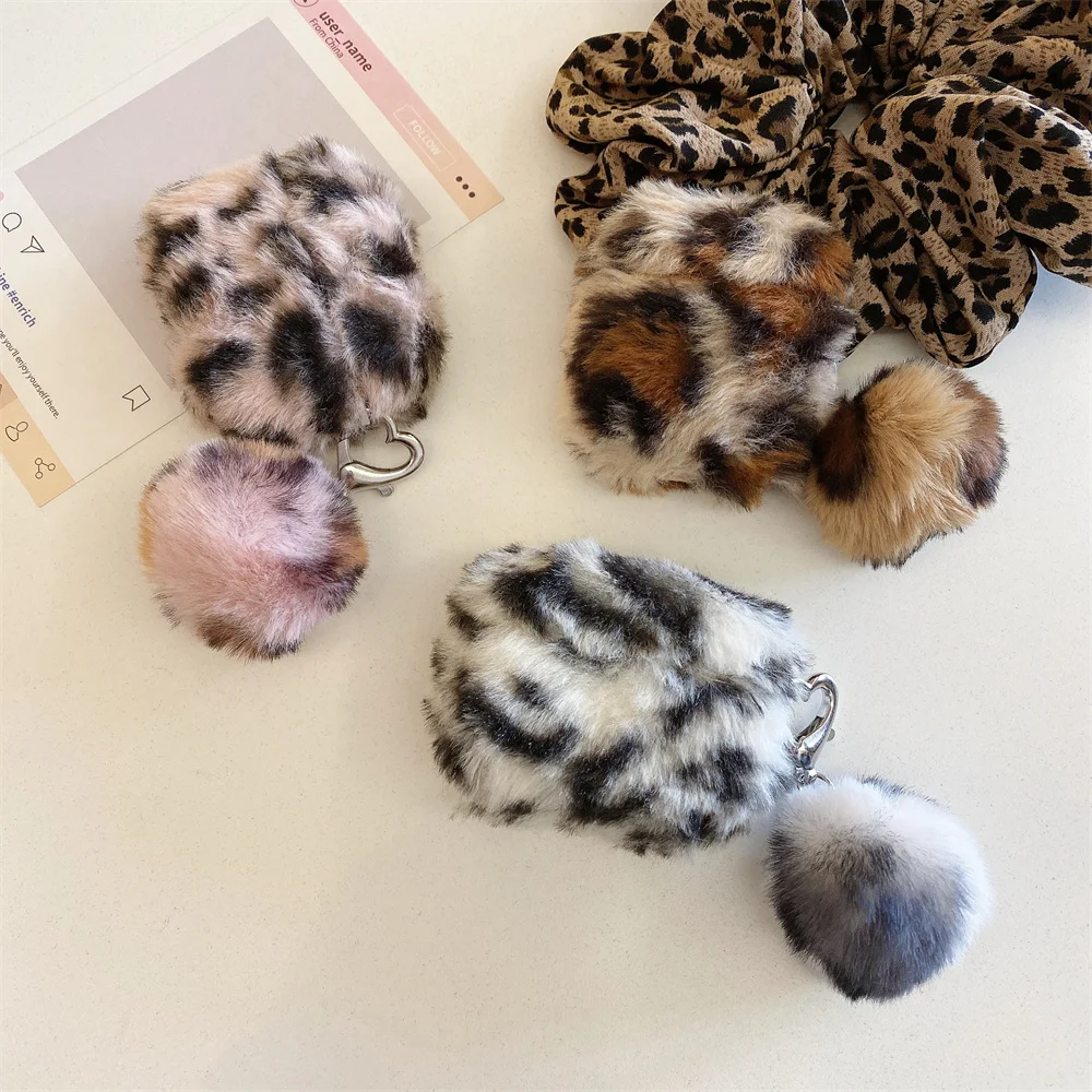 Winter Warm Fluffy Soft Plush Leopard Earphone Case For Apple AirPods 1 2 Pro 3 Cover Silicon Fur Headphones Box Protector Cases