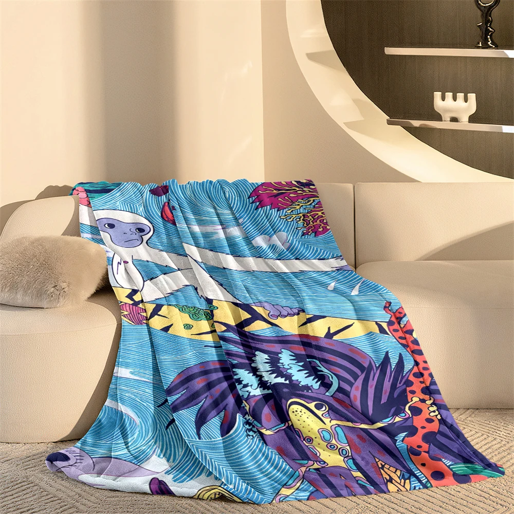 Monkey Surfing Psychedelic Cute Flannel Fleece Throw Blanket Soft Plush Bed Couch Cover Perfect Gift for Women Girls Kids