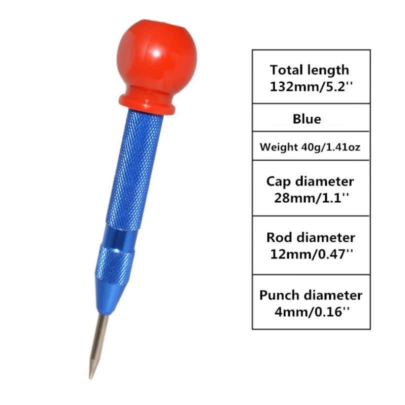 Automatic Center Punch Hole with Cap Adjustable Impact Spring Loaded Punch Wood Press Dent Marker Woodworking Tools Drill Bit