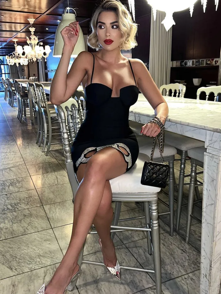 New Women Summer Fashion Sexy Backless Halter Black Mesh Midi Bodycon Bandage Dress 2023 Elegant Evening Club Party Dress