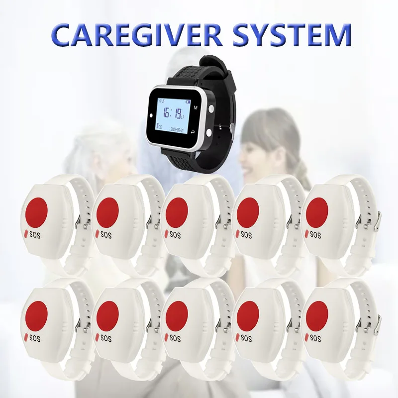 Wireless Call System 10 SOS Bracelet Call Button Watch Receiver for Hospital Nursing Institutions Home Elderly Emergency call