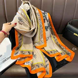 180*90cm Luxury Brand Women Summer Silk Scarves Shawls Lady Wraps Soft Female Geometry Beach Stole Bandanna Foulard Muffler