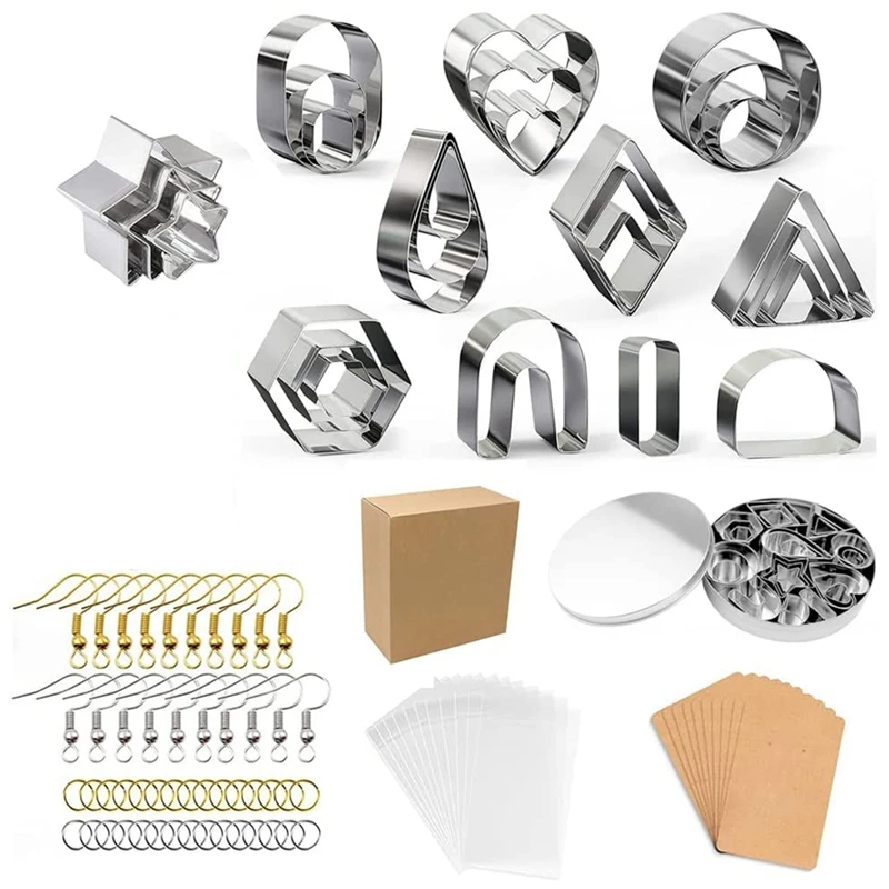 27Pcs Polymer Clay Cutters 11 Shapes Earring Making Kit Molds Stainless Steel Clay Cutter Tools With Earring Hooks