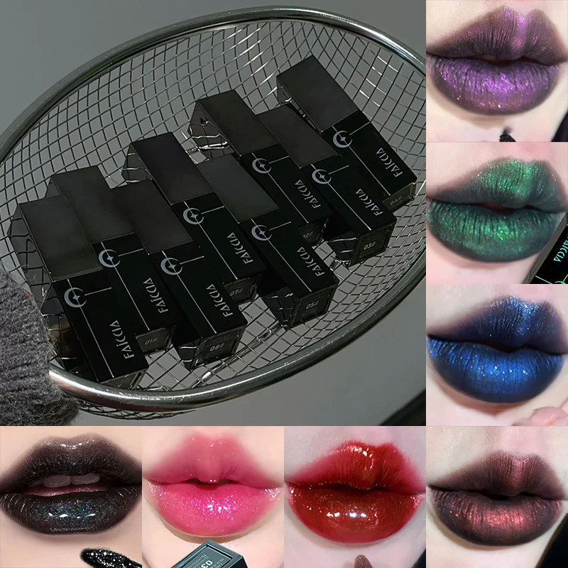 8 Colors Glitter Watery Lip Gloss Diamond Pearlescent Metallic Lipstick Lasting Moisturizing Non-Sticky Halloween Party Makeup