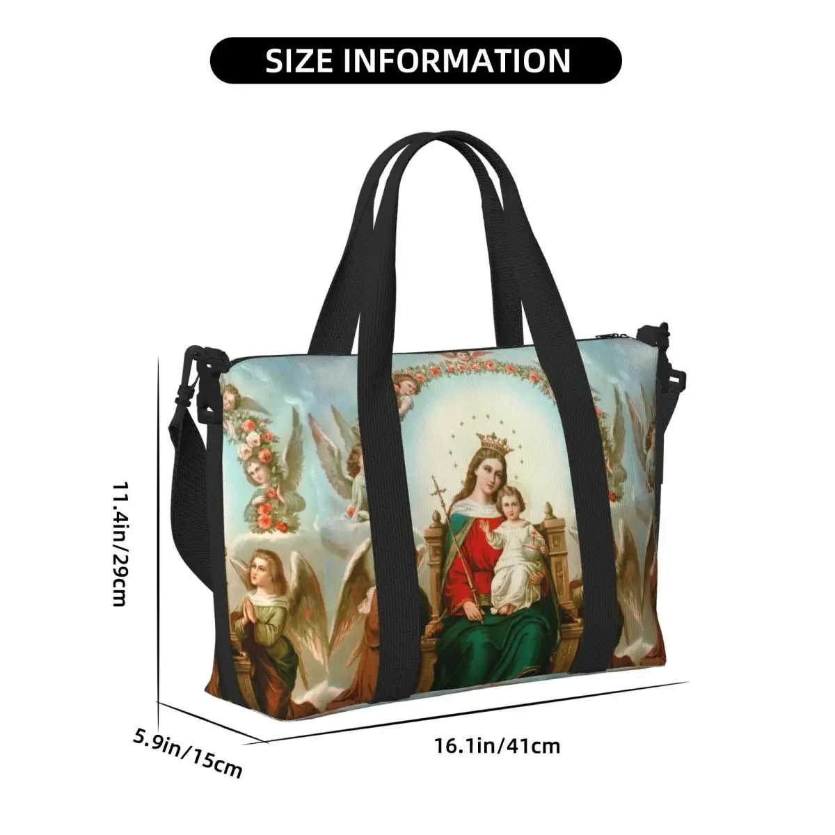 カスタムラージ聖母マリアトートバッグ女性用カトリッククリスチャンショッパーショルダージムビーチトラベルバッグ