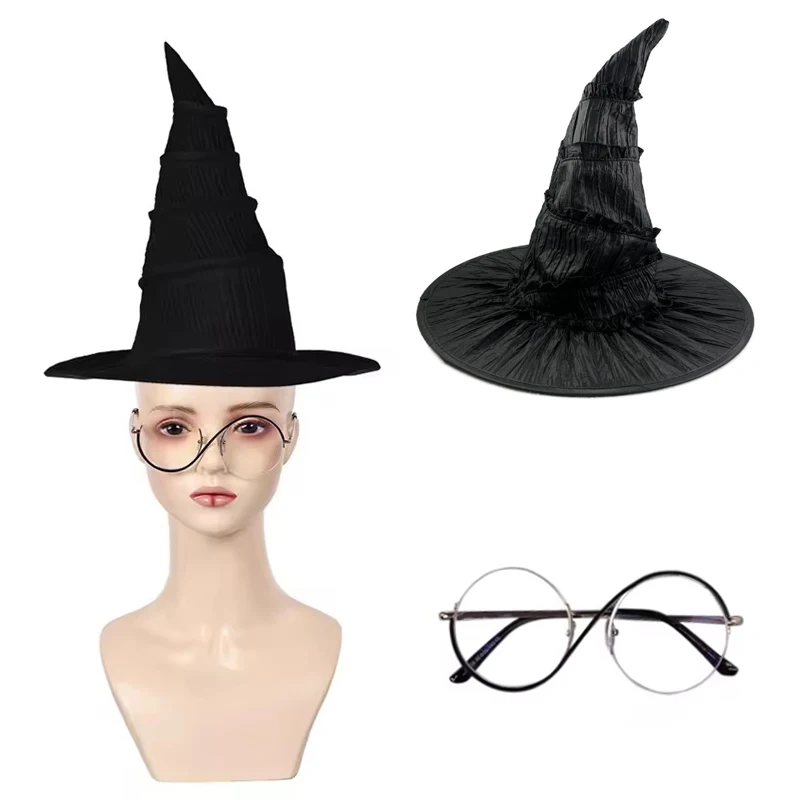 New Elphaba Witch Costume Hat Glasses Set 2024 Wiked Cosplay Accessories for Women Halloween Carnival Roleplay Props