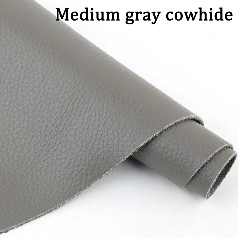 Cuero de vaca con estampado de lichi de capa superior gris medio, cojín de mesa de cabecera de asiento de sofá de cuero, bolso de cuero hecho a mano, cuero