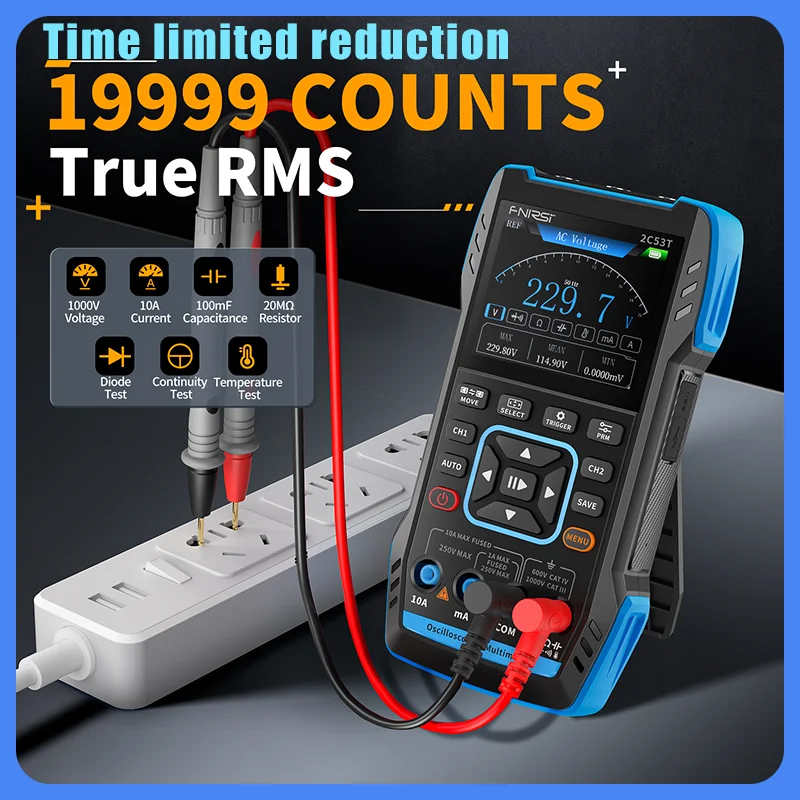 FNIRSI 2C53T Three In One Oscilloscope Multimeter Signal Generator 50MHz Bandwidth 250MS Rate Dual Channel