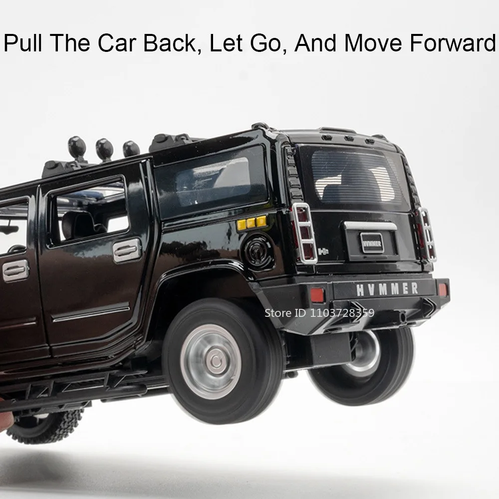 1:24 H2 Geländewagen Modell Miniatur Spielzeug Legierung Druckguss Sound Licht Türen geöffnet zurückziehen Stoßdämpfung für Kinder Geschenke