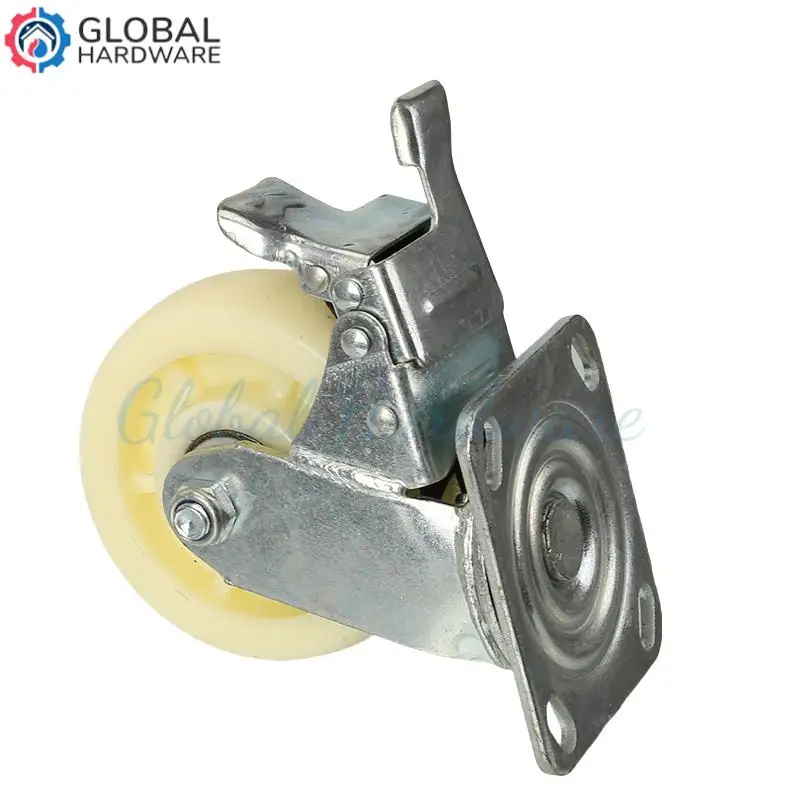 

5-inch thick frame silent caster, double bearing universal brake wheel manufacturer, in stock medium nylon caster