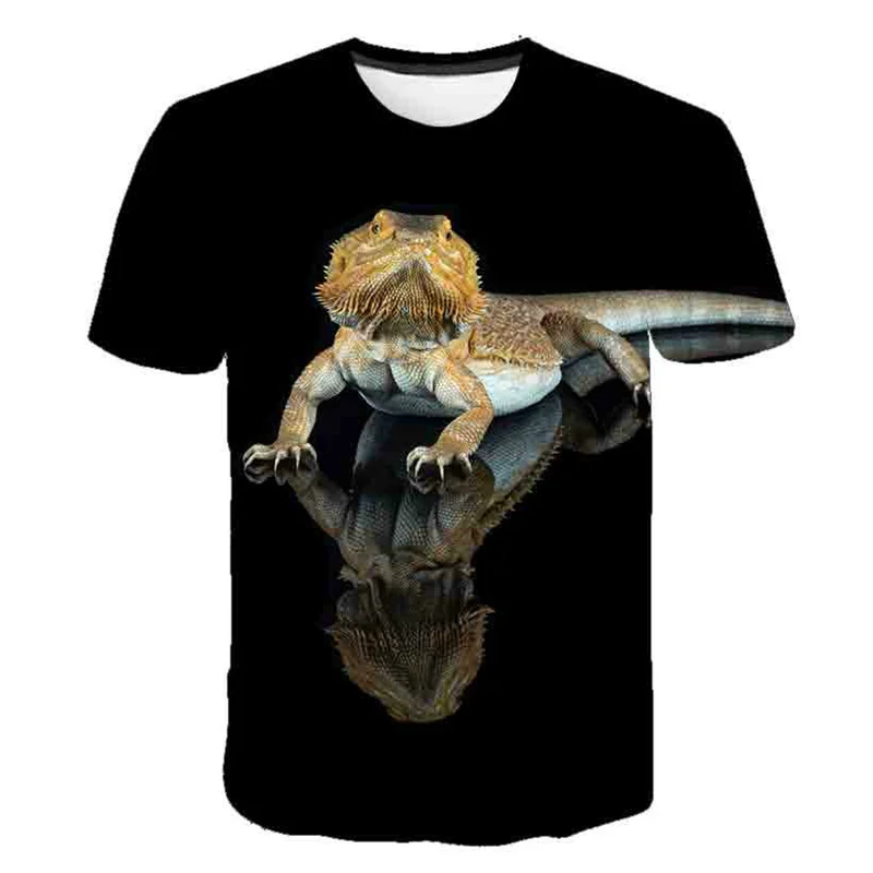 Reptile Lizard Graphic T-Shirt For Men Chameleon 3D Printed T Shirts Summer Casual Street O-Neck Oversized Short Sleeves Tees