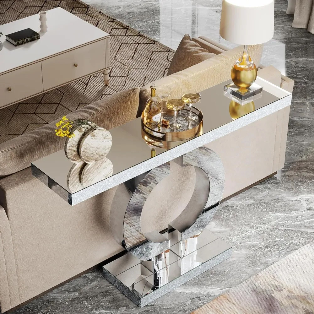 Mirrored Console Table, Modern Silver Entryway Table with Sparkling Crystal Inlays,  Mirror Finish for Entrance, Living Room image 4