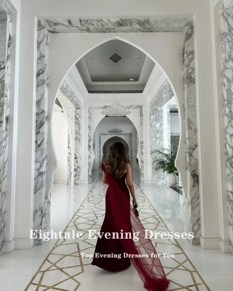 Eightale アラビアイブニングドレスカスタマイズされたストラップレスバーガンディストレッチサテンマーメイドウエディングウェディングパーティードレス