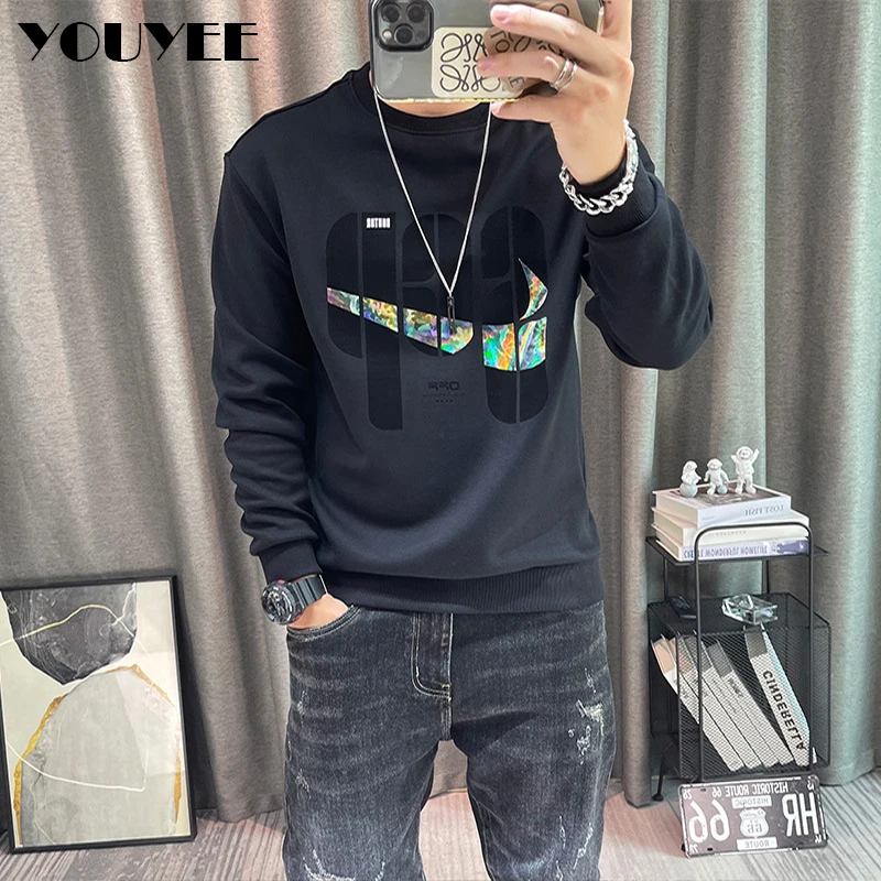 Letter Printed Sweater Men's Hoodies Autumn Winter New O-Neck Pullover Male Fashion Slim Long sleeve Bottomed Shirt Man Cloting