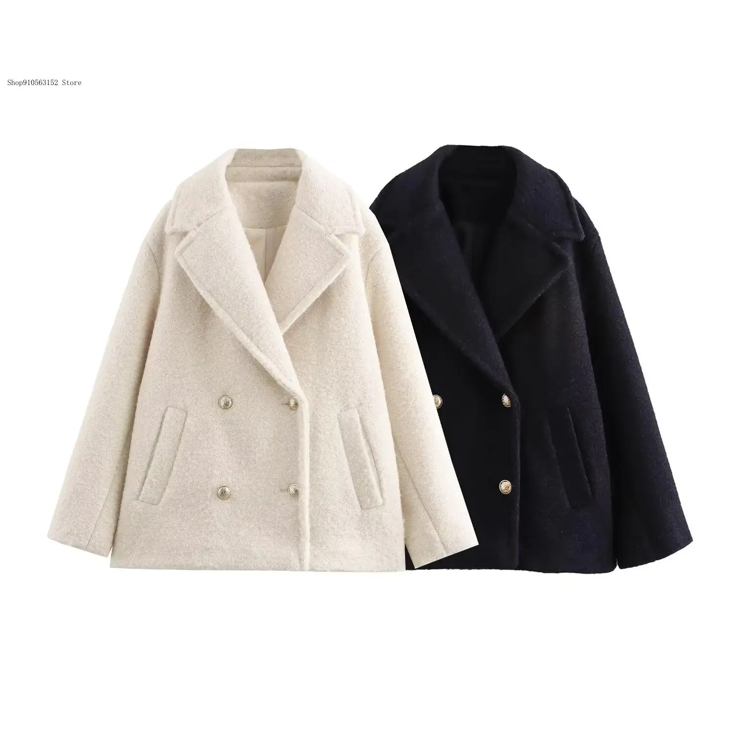 Spring and Autumn European and American French Design Pearl Leather Long Sleeved Double Breasted Coat for Women