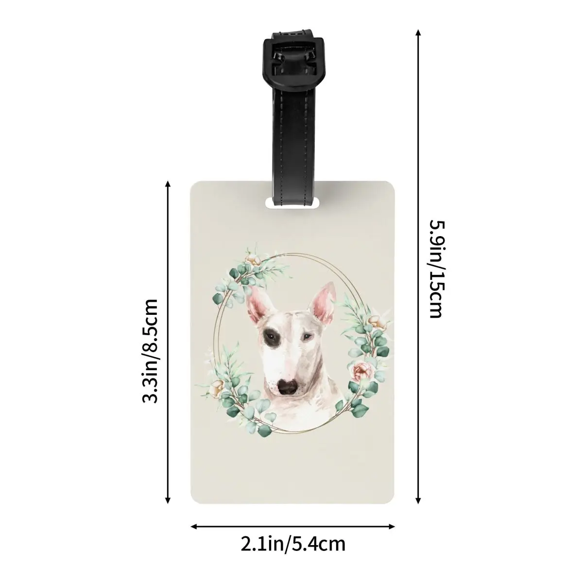 Bull Terrier Dog-etiqueta de identificación con corona dorada Floral, etiqueta de equipaje para maleta de viaje, cubierta de privacidad para amantes de las mascotas