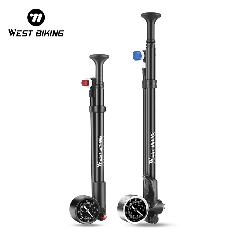 WEST BIKING MTB Fork Pump With Pressure Gauge 300/400 PSI High Pressure Moutain Bike Shock Pump Manual Air Pump Scharder Hose