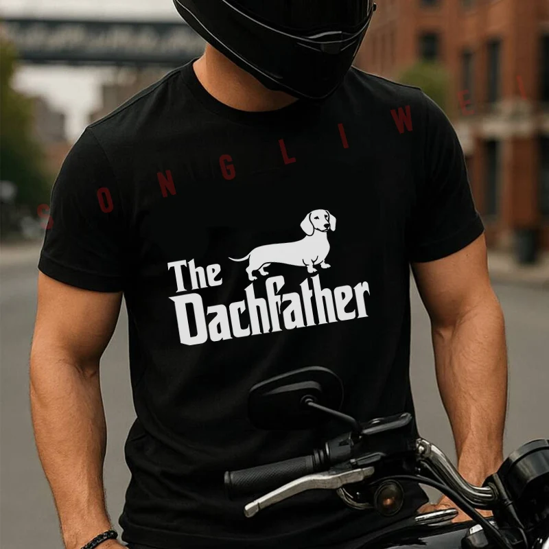

The Dachfather Dachshund Dog Moto T-Shirt Cotton Motorrad Fans New Fashion Summer Men Short Sleeve O-Neck Tees