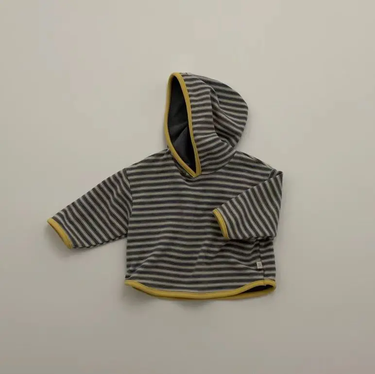 2026 ربيع جديد طفل طويل الأكمام مخطط هوديي الرضع صبي فتاة عادية مقنع البلوز طفل فضفاض القمم ملابس الأطفال