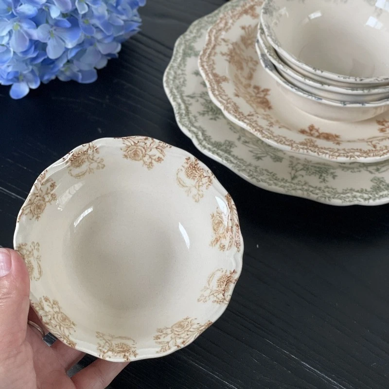 Vintage Ceramic Rice Bowl, Retro Floral Porcelain Soup Bowl for Fruit Yogurt Cereal, Charming Home Kitchen Tableware,Unique Gift