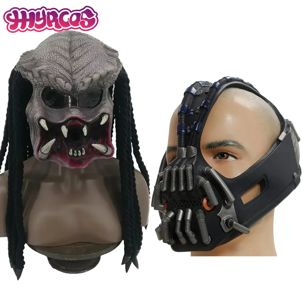 Bane Predator Vollgesichtsmaske Kopfschmuck Film Bösewicht Cosplay Kostüm Latex Halloween Gruselige Accessoires für Erwachsene Männer Frauen