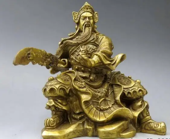 decoration bronze factory Pure Brass Antique Elaborate Chinese Brass Guan Gong Guan Yu warrior figurine statue