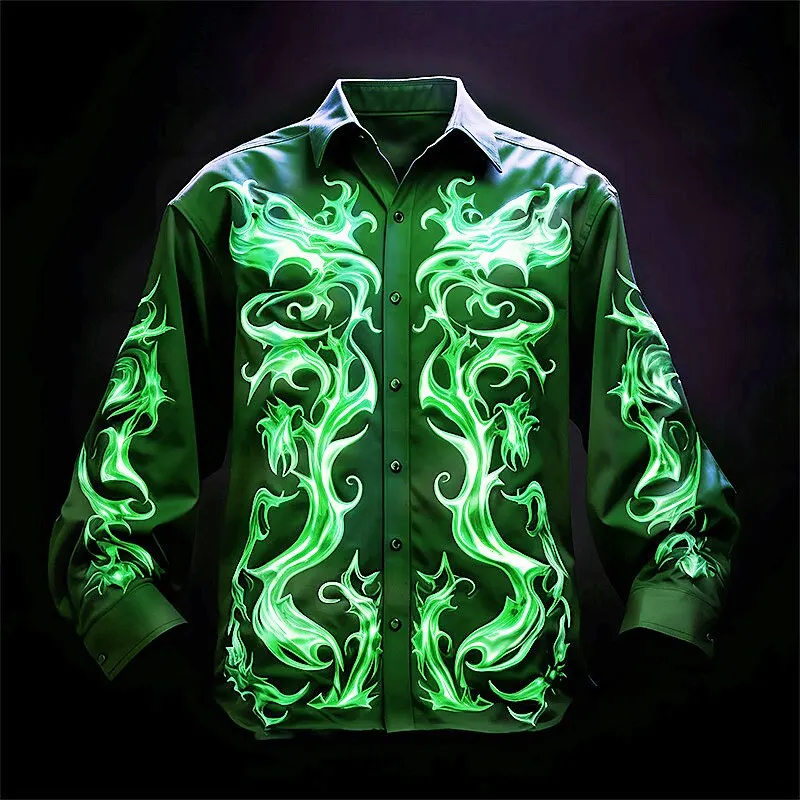 3D Vintage Print Men's Long Sleeve Shirt Simple Design Fashion Daily Casual Clothes Loose Lapel Button Quick Dry Lightweight Top