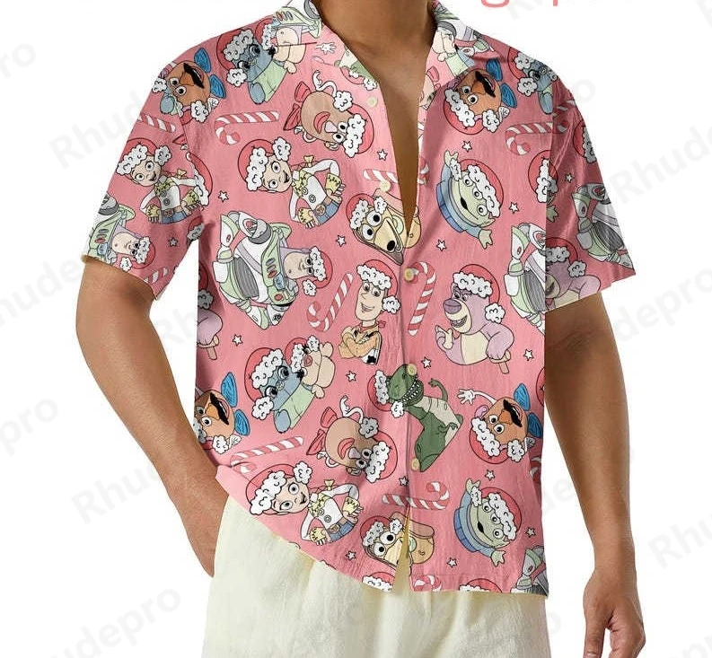 Disney 2025 toy story natal camisa havaiana das mulheres dos homens crianças manga curta botão acima camisa de praia woody e amigos camisa