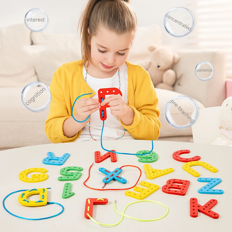 Montessori Baby Early Education Color Cognition numerica Letter Threading Toy coltiva i bambini Patience movimento a mano regali giocattolo