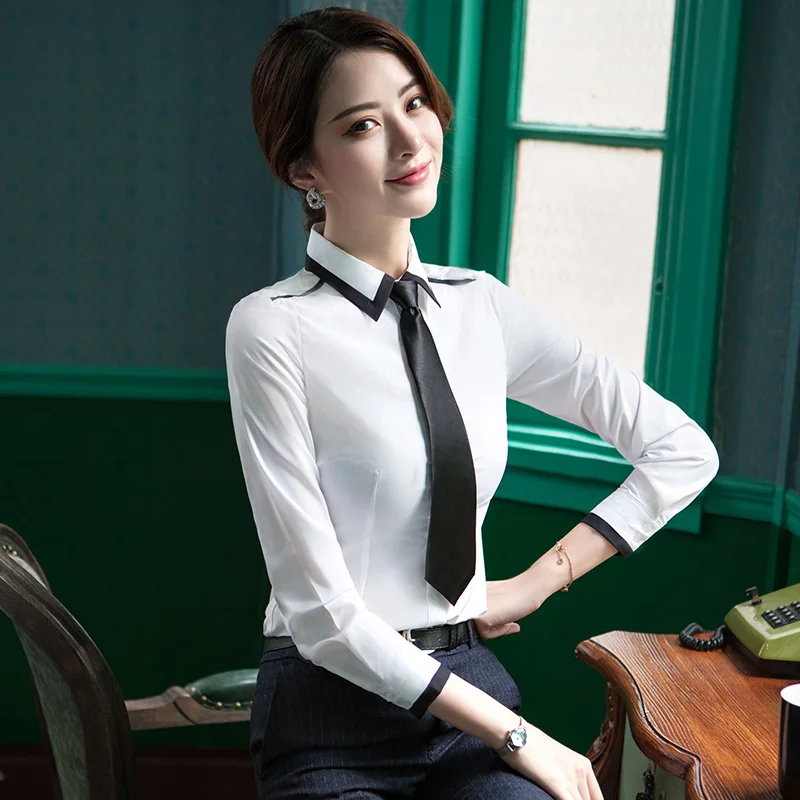 NAVIU Fashion Gray Tie Shirt Women Long Sleeve 2023 New Spring Temperament Business Formal Slim Blouses Office Ladies Work Tops