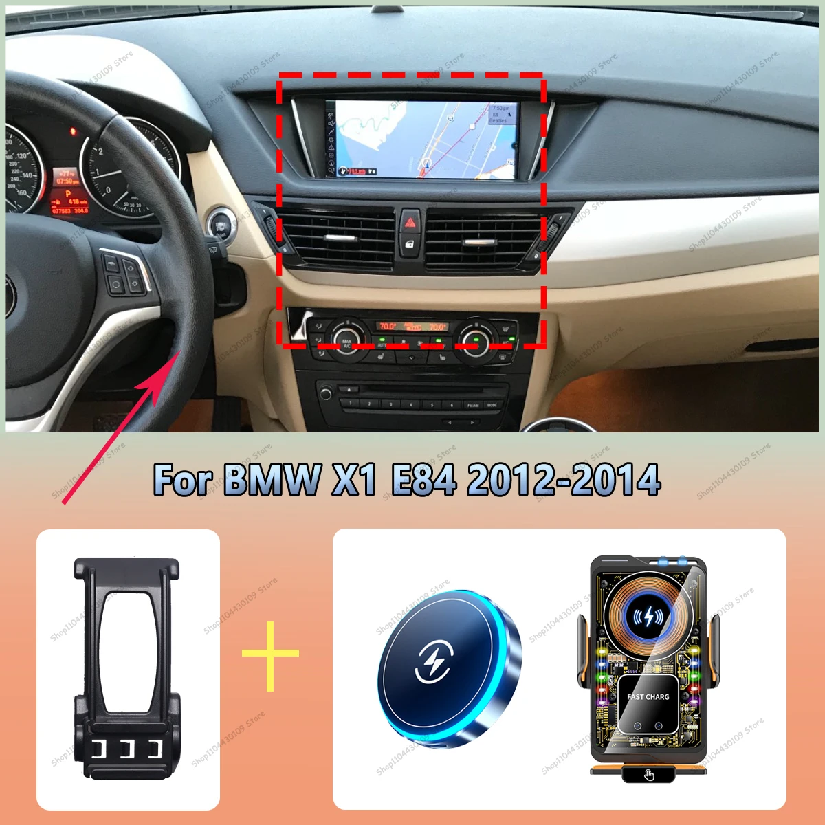 Carregador Sem Fio Magnético de 15W para BMW X1 E84 2012 2013 2014, Suporte para Telefone com Ventilação, Carregamento Rápido