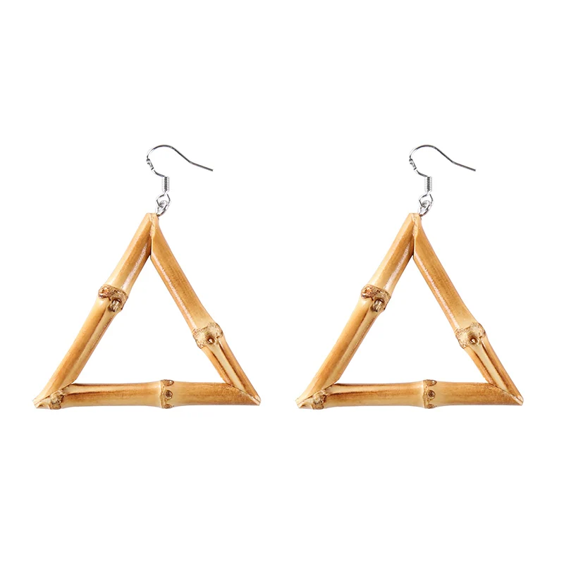 Nilerun Brand Fashion Trendy Unique Handmade Geometry Triangle Wood Rattan Real Natural Bamboo Root Rhizome Pendant Earrings