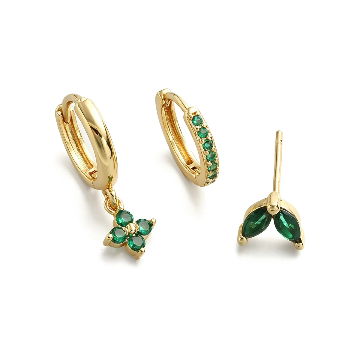 GANPUP 3 Stück Trendige Grüne Zirkon-Blumen-Creolen für Damen, Modischer Neuer Ohrpiercing-Schmuck, Geschenk für Party, Damenohrringe – Detail 6