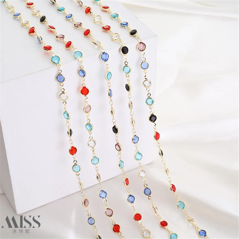 

14K Gold-wrapped Colorful Round Glass Crystal Beads Handmade Chain Loose Chain DIY Bracelet Necklace Jewelry Accessories