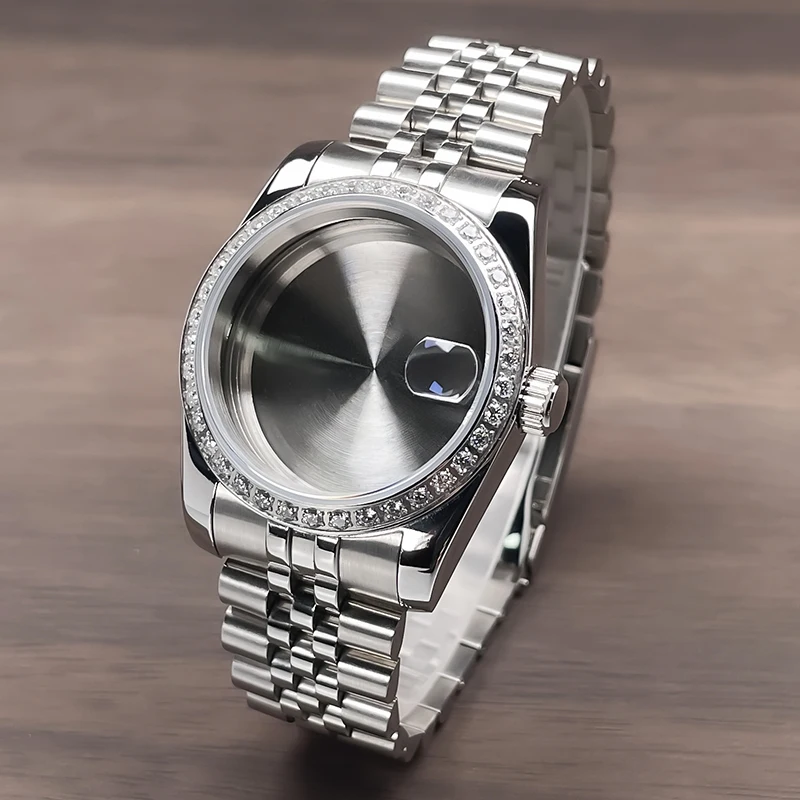 ตัวเรือนนาฬิกาขนาด 36 มม./39 มม. ขอบเพชร รุ่น DJ Jubile หรือ President สายแบบสายข้อมือ กระจกแซฟไฟร์ สำหรับดัดแปลงใส่เครื่อง NH35/NH36