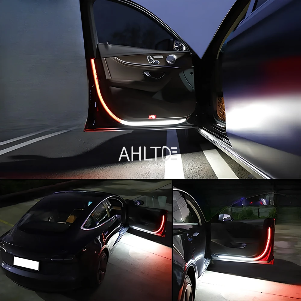 1/2/4pcs Car Warning Signal Lamp Auto Door Light Strip Flexible Welcome Parking Strobe Anti Collision Led Decoration Accessories