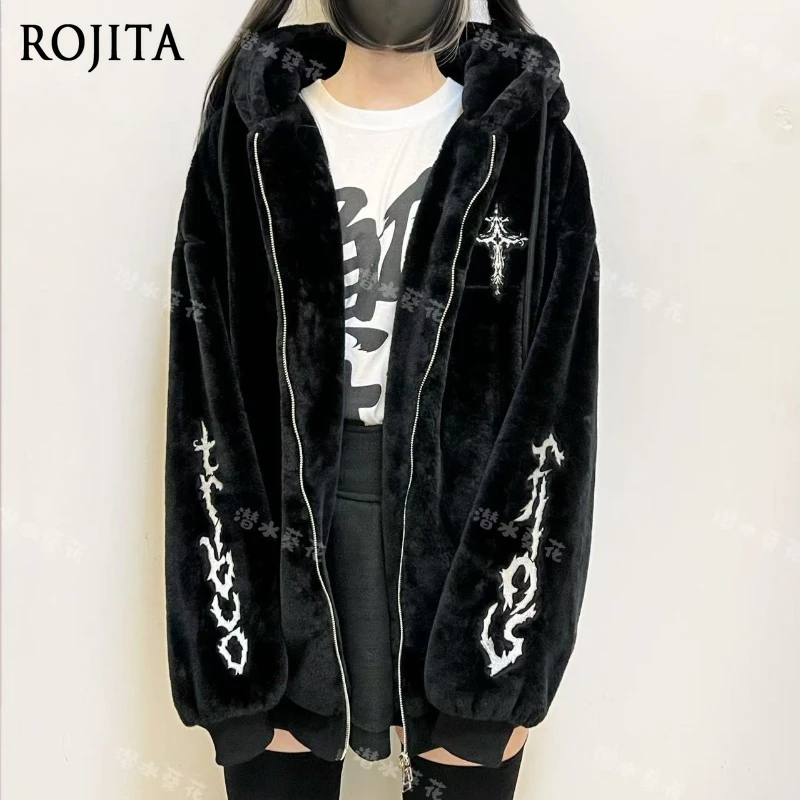 

Winter Fleece Thick Coat Original Cat Ear Plush Cute Faux Fur Coat Japanese Mass-Produced Subculture Cute Black Jacket Women